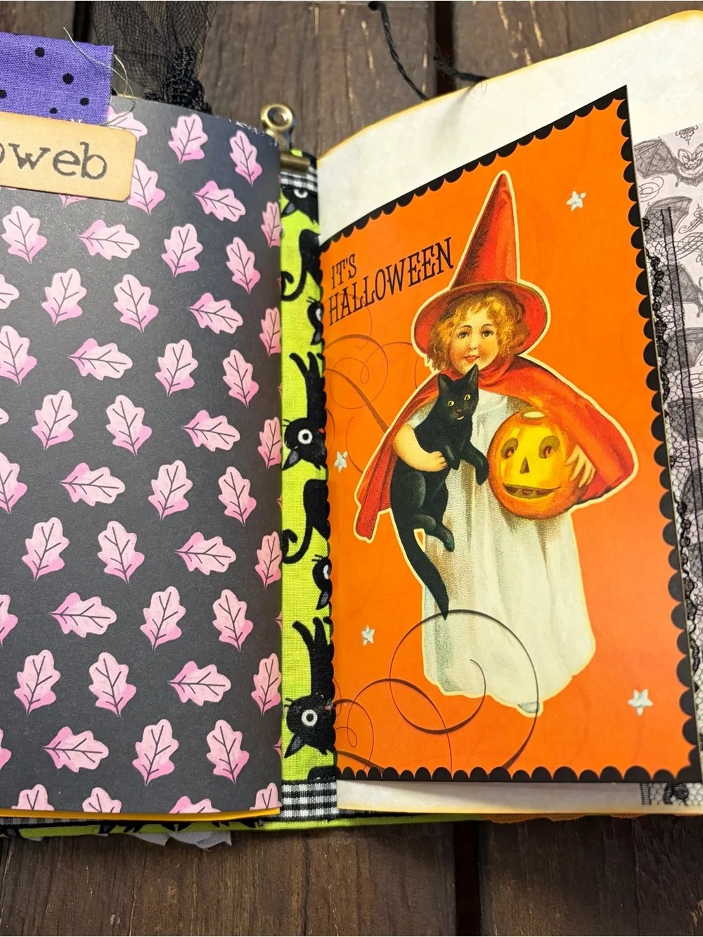 Halloween Junk Journal Black Cats Softcover 3 Signatures Decorated Handmade